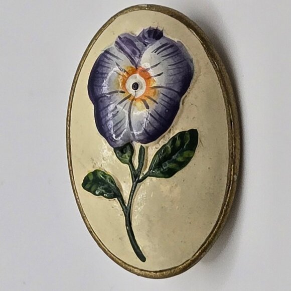 VTG Brooch Art Nouveau Oval Ceramic Hand Painted Floral Pin Jewelry Fairy Boho - Picture 1 of 10